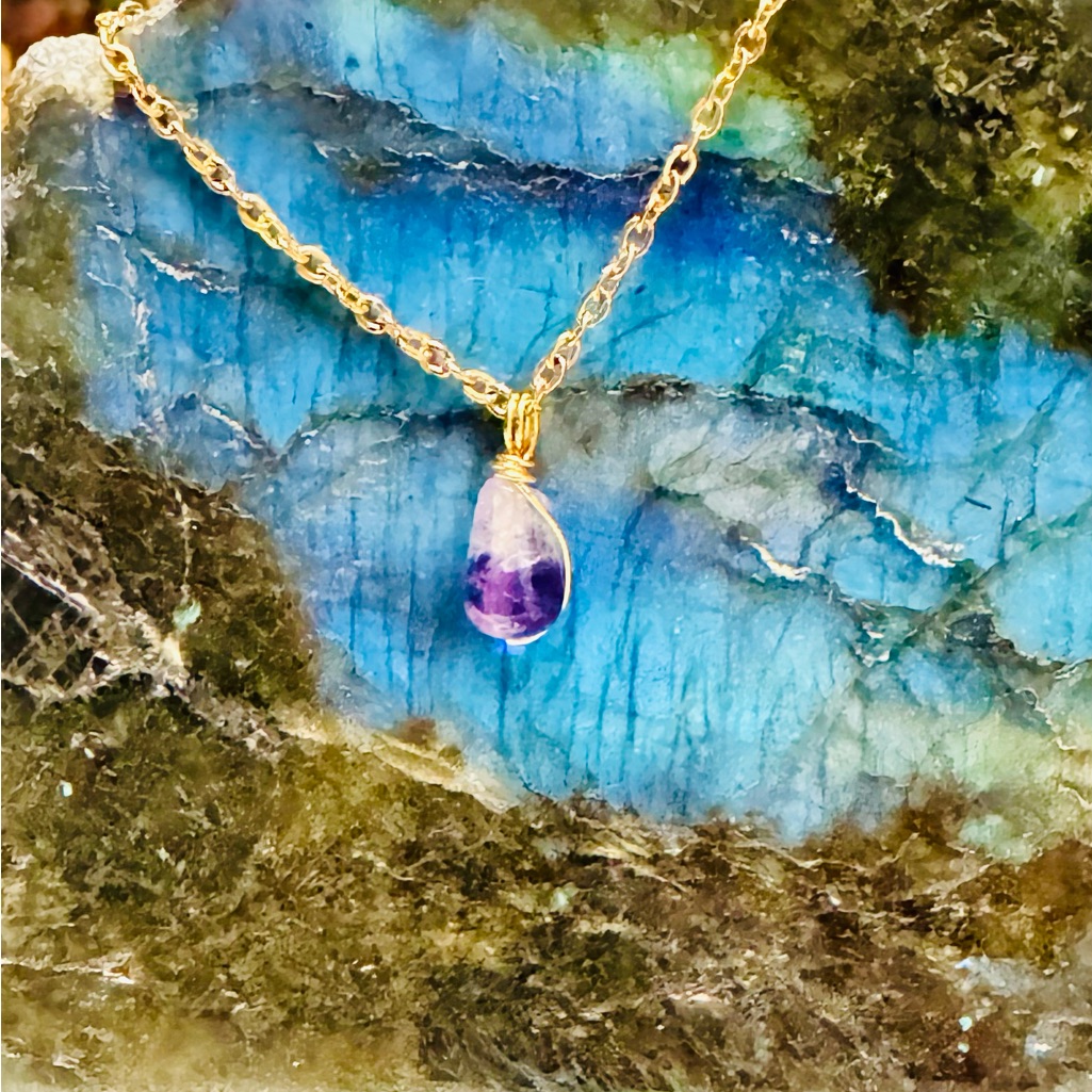 Gold And Amethyst Tear Drop Necklace
